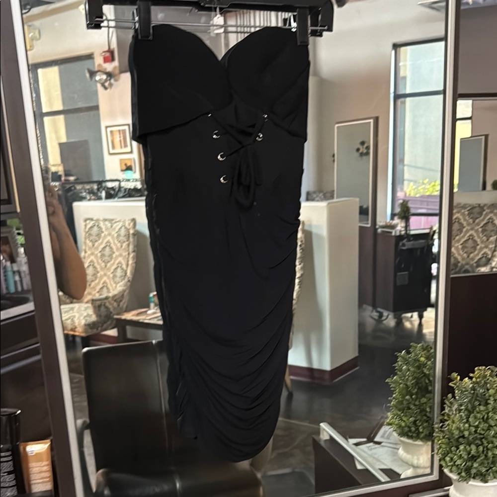 Privy Black Strapless Dress with Lace-Up Detail